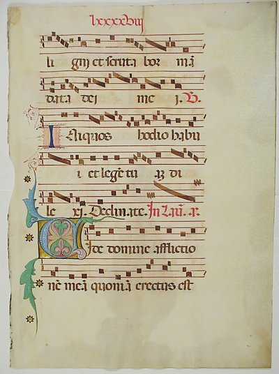 Feuille de manuscrit avec initiale V, d
