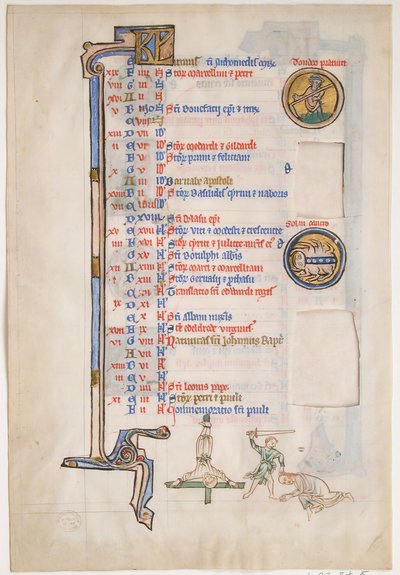 Feuille de manuscrit avec calendrier de juin, d