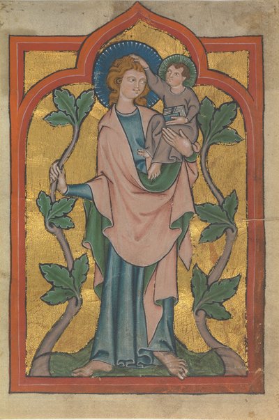 Feuille de manuscrit avec Saint Christophe portant le Christ, début du XIVe siècle - Unbekannt