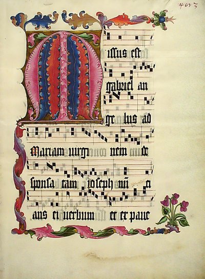 Feuille de manuscrit avec initiale M, d
