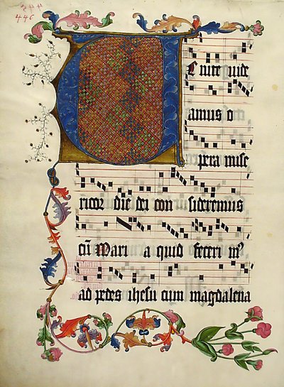 Feuille de manuscrit avec initiale V, d