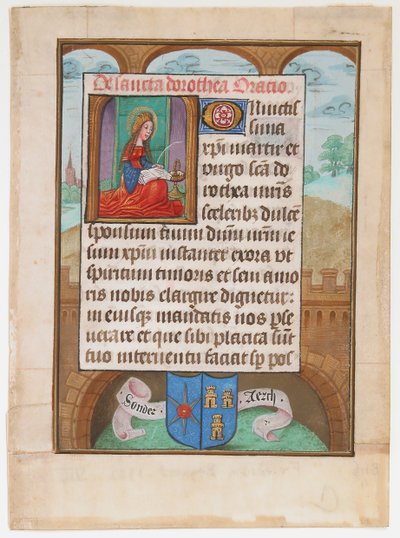 Feuille de manuscrit avec Sainte Dorothée, d