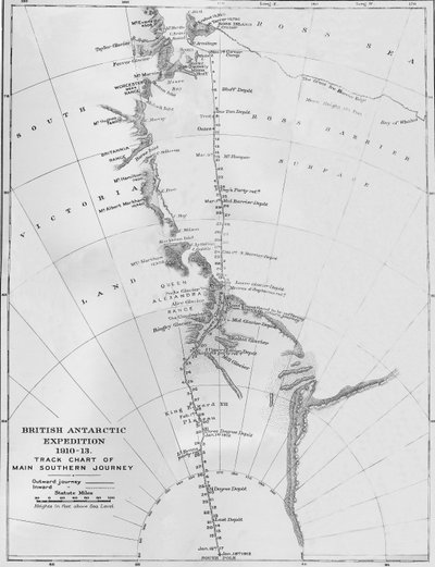 Carte - Expédition antarctique britannique 1910-13. Carte de suivi du voyage principal vers le sud - Unbekannt