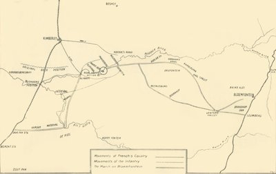Carte illustrant les mouvements pour le secours de Kimberley et la capture de Bloemfontein - Unbekannt