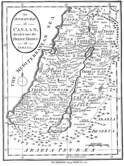 Carte de Canaan divisée en les douze tribus d