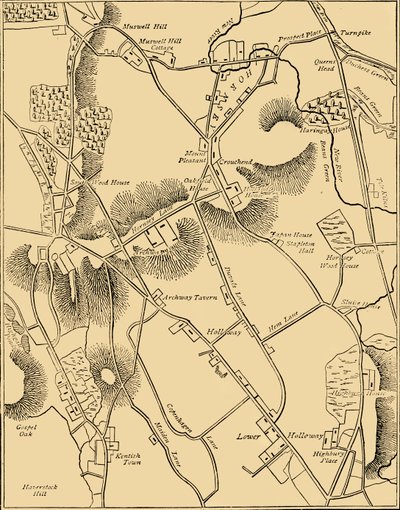 Carte de Hornsey et des environs en 1819, vers 1876 - Unbekannt