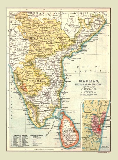 Carte de Madras, Hyderabad, Mysore, Coorg et Ceylan - Unbekannt