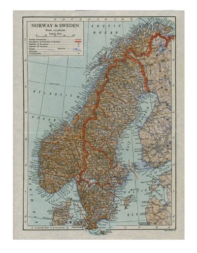Carte de la Norvège et de la Suède, c19e siècle - Unbekannt