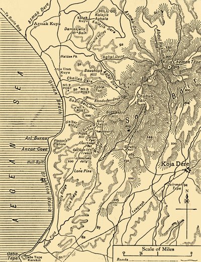 Carte de Sari Bair, péninsule de Gallipoli, Première Guerre mondiale, 1915, vers 1920 - Unbekannt
