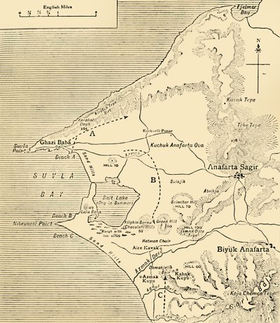 Carte de la baie de Suvla, péninsule de Gallipoli, Première Guerre mondiale, 1915, vers 1920 - Unbekannt