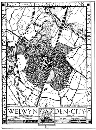 Carte de Welwyn Garden City, Hertfordshire, Angleterre, 1926 - Unbekannt