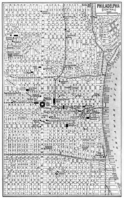 Carte du centre de Philadelphie, Pennsylvanie, USA, vers les années 1930 - Unbekannt