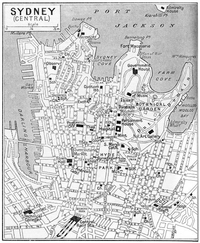 Carte du centre de Sydney, Nouvelle-Galles du Sud, Australie, vers 1924 - Unbekannt