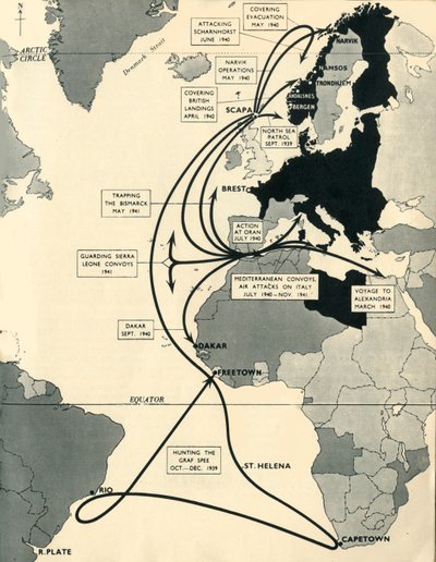 Carte montrant les mouvements du HMS Ark Royal - Unbekannt