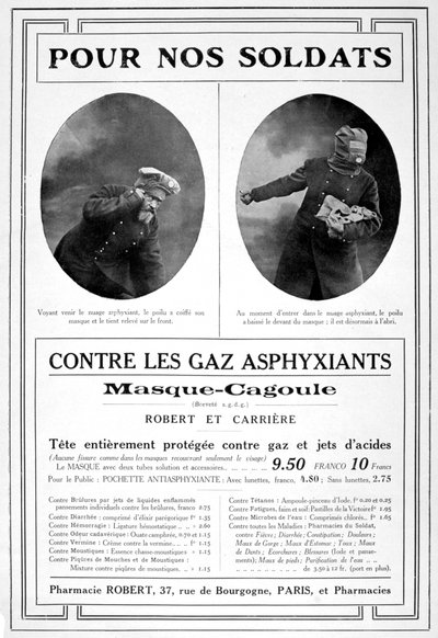 Masque cagoule Publicité pour masque à gaz, 1915 - Unbekannt