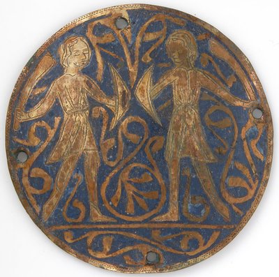 Médaillon avec deux jeunes guerriers avec fauchons et boucliers, français, vers 1240-60 - Unbekannt