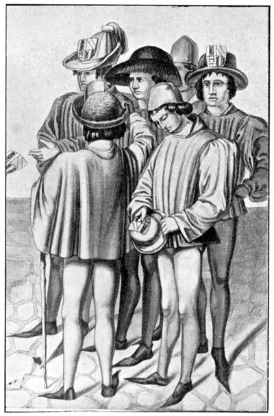 Hommes portant des faveurs dans leurs chapeaux, 15e siècle, 1910 - Unbekannt