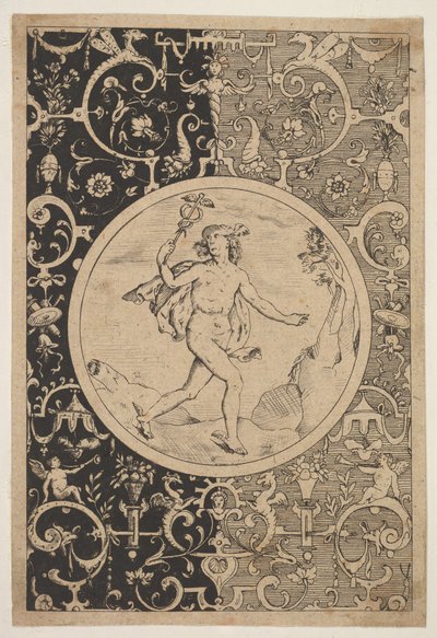 Mercure dans un cadre décoratif avec grotesques, vers 1600-1630 - Unbekannt