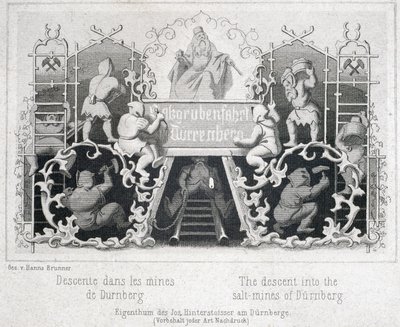 Mine de sel : la descente dans les mines de sel de Durrnberg, Autriche, vers 1850 - Unbekannt