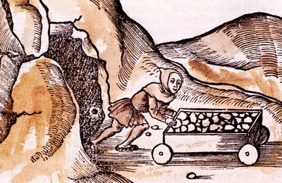 Mineur poussant un chariot depuis une entrée de mine, 1508 - Unbekannt