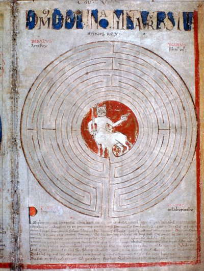 Minotaure dans un labyrinthe, une page du Liber Floridus - Unbekannt