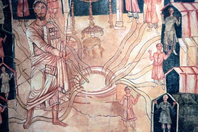 Moïse au puits de Meriba - Peinture de la synagogue de Doura Europos. 3ème siècle CE. Musée juif de New York. - Unbekannt