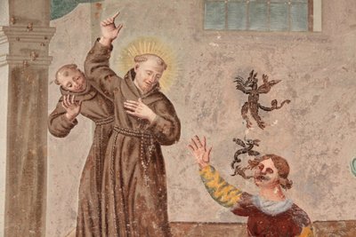 Monastère de Saorge, fresque du XVIIIe siècle représentant la vie de Saint François d
