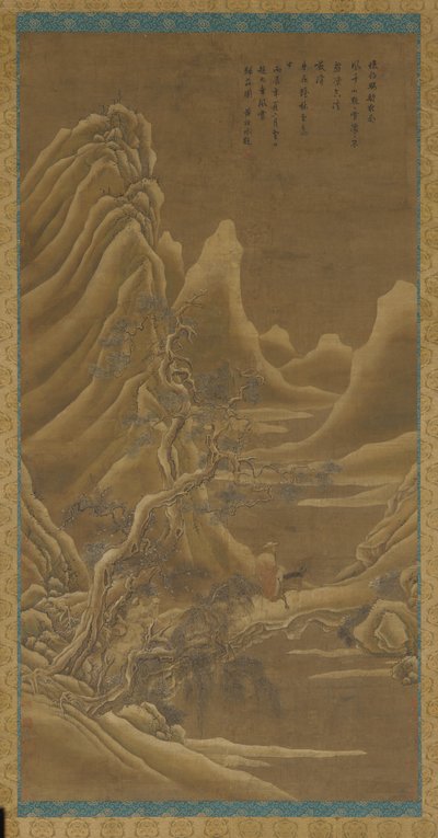 Montagnes, une rivière et des pins - un homme sur un âne, dynastie Qing, 17ème siècle - Unbekannt