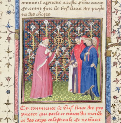 Ms 251 f.135r Cinq hommes, dont un tenant une sphère armillaire, de 