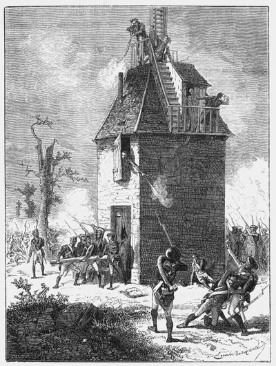 Les troupes de Napoléon défendant une tour télégraphique, c1815, c1870 - Unbekannt