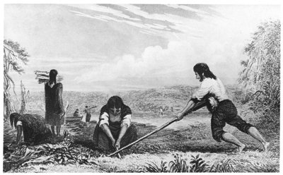 Indigènes de Chiloé, Patagonie, utilisant une charrue à poitrine, 1839 - Unbekannt