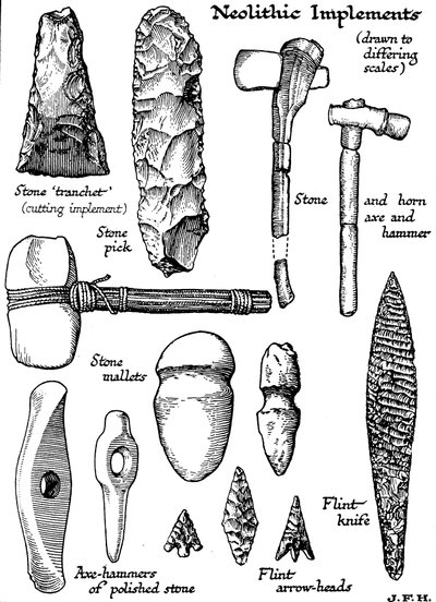 Outils néolithiques en pierre, silex et corne, vers 1890 - Unbekannt