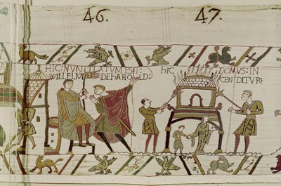 Nouvelles concernant Harold apportées à Guillaume et une maison est brûlée par les Normands, Tapisserie de Bayeux - Unbekannt