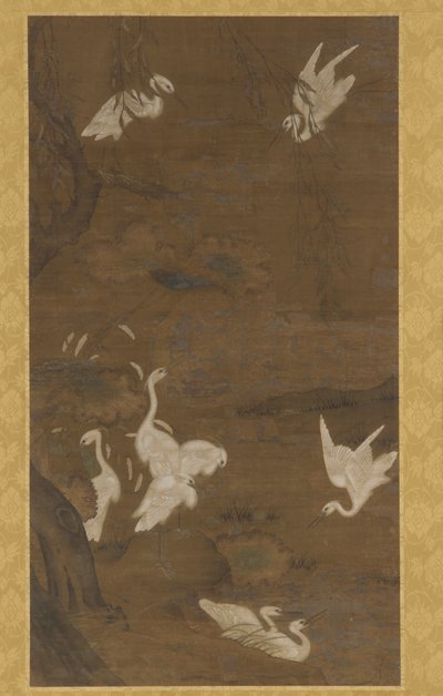 Neuf aigrettes blanches et un saule, dynastie Ming, XVe siècle - Unbekannt