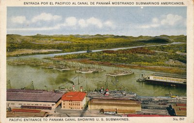 Entrée pacifique du canal de Panama montrant des sous-marins américains, vers 1920 - Unbekannt