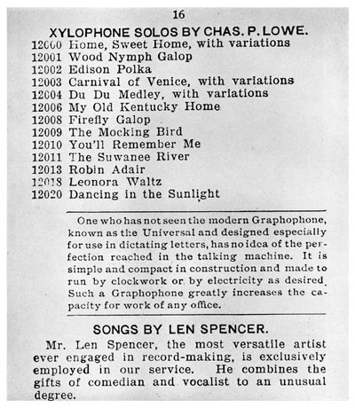 Page du premier catalogue colombien de gramophones, vers 1898 - Unbekannt