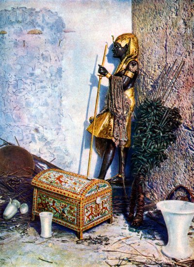 Coffre peint, qui se trouve au pied de la statue de Toutankhamon, Égypte, 1933-1934 - Unbekannt