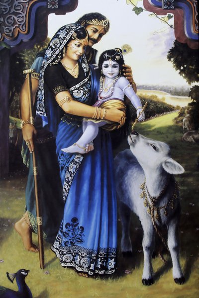 Peinture représentant le dieu hindou Krishna bébé avec ses parents adoptifs Yashoda & Nanda, Inde - Unbekannt