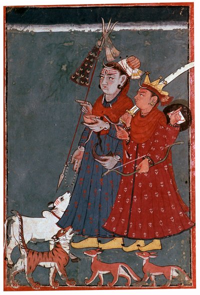 Peinture des dieux Siva et Khrishna accompagnés d