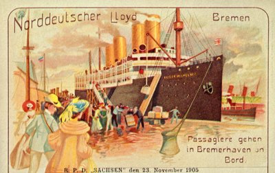 Les passagers embarquent sur le géant SS Kaiser Wilhelm II à Bremerhaven, 1905 - Unbekannt