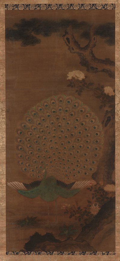 Paon, pivoines et pin, période Edo, 1615-1868 - Unbekannt
