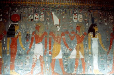Pharaon Horemheb avec la déesse Isis et le dieu Horus, Égypte ancienne, 14ème siècle av. J.-C. - Unbekannt