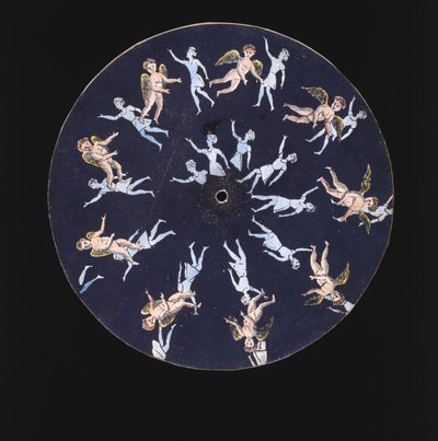 Disque de phénakistiscope montrant un cupidon et deux filles, vers 1830 - Unbekannt