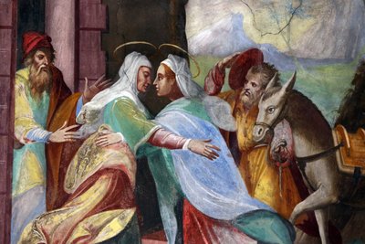 Église de pèlerinage Madonna del Sasso, la Visitation est la visite de Marie à Élisabeth comme rapporté dans l