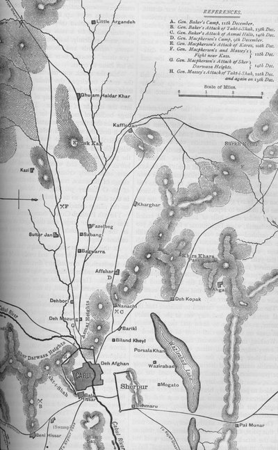 Plan des opérations autour de Kaboul, 9-15 décembre 1879, vers 1880 - Unbekannt