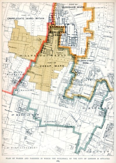 Plan des quartiers et paroisses où se trouve le Guildhall de la ville de Londres, 1886 - Unbekannt