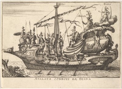 Planche 12: Atalante menée par Diane, accompagnée de guerriers portant..., 1664 - Unbekannt