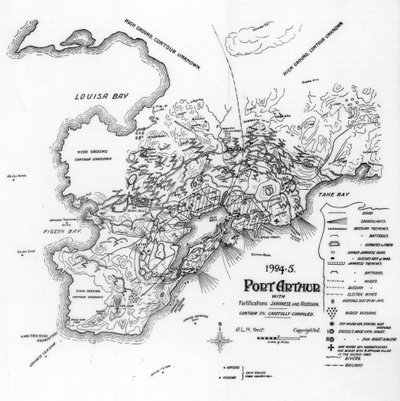 Port Arthur, Mandchourie, montrant les fortifications japonaises et russes, guerre russo-japonaise, 1905 - Unbekannt