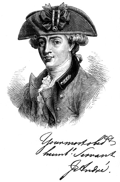 Portrait et autographe du Major John Andre, soldat et espion britannique du 18e siècle, vers 1880 - Unbekannt