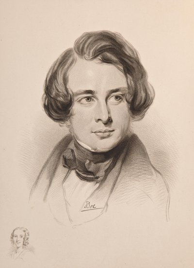 Portrait de Charles Dickens. Croquis de la sœur de Dickens, Fanny, en bas à gauche - Unbekannt